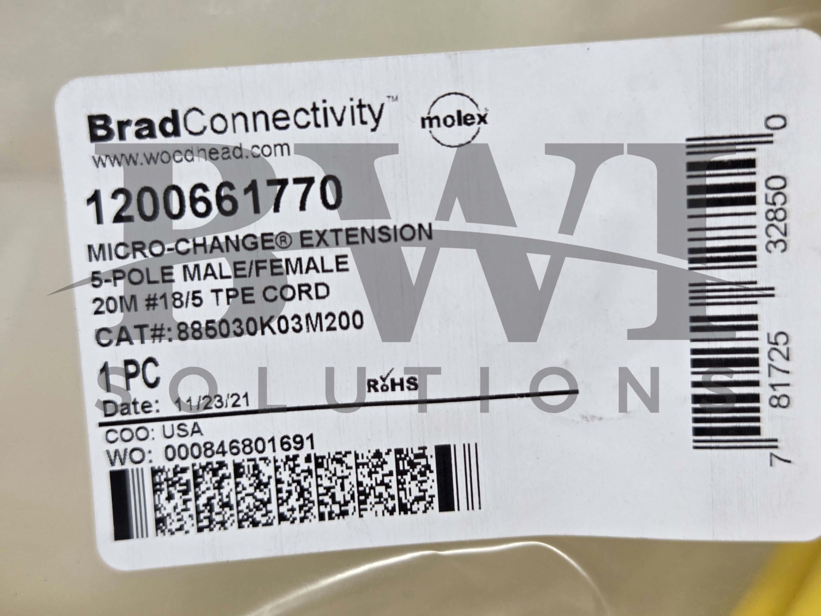 SEALED Brad Connectivity Molex 1200661770 Micro-Change Cordset 885030K03M200