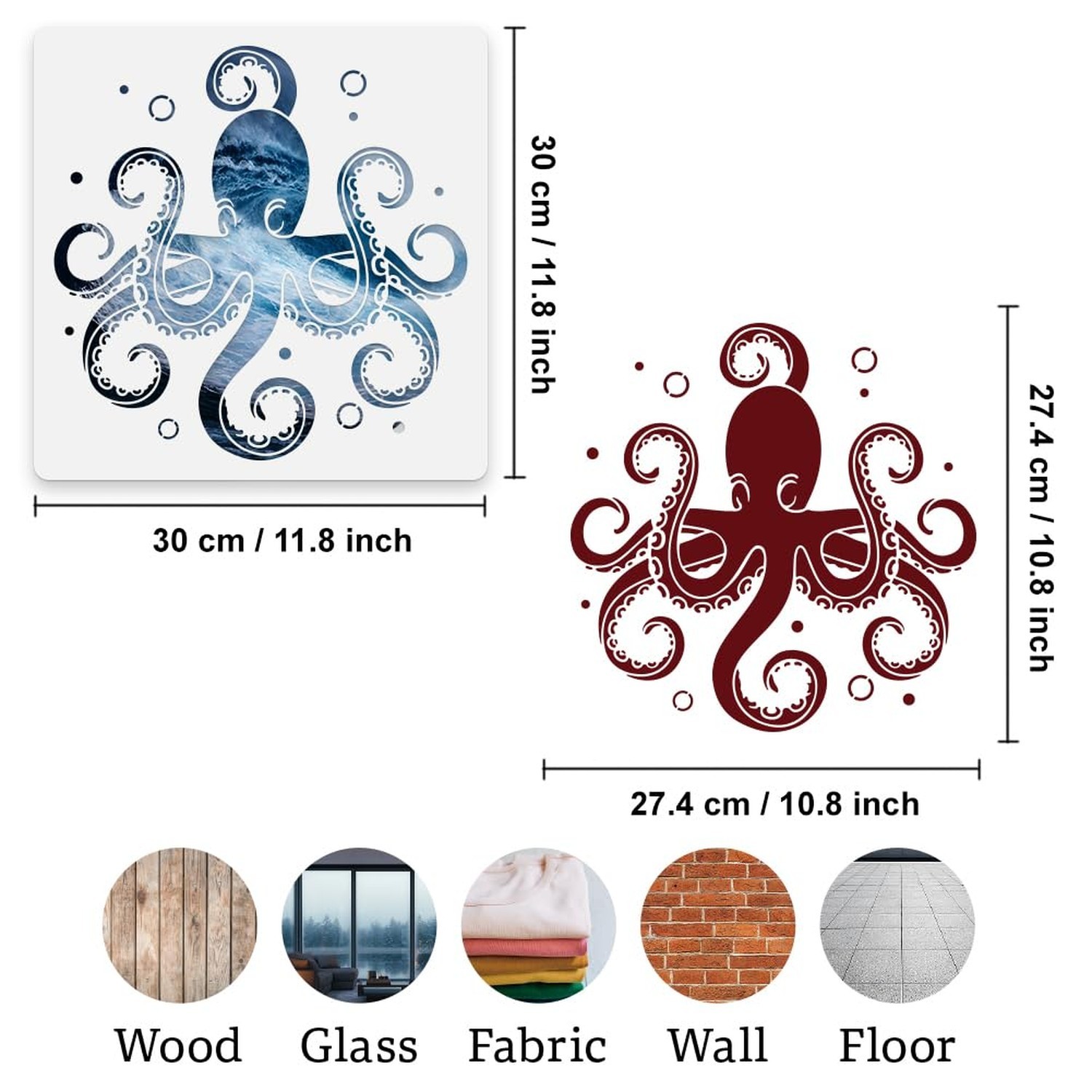 Octopus Sea Wall Stencil Template 11.8 x 11.8 Inch Reusable Plastic Ocean The…