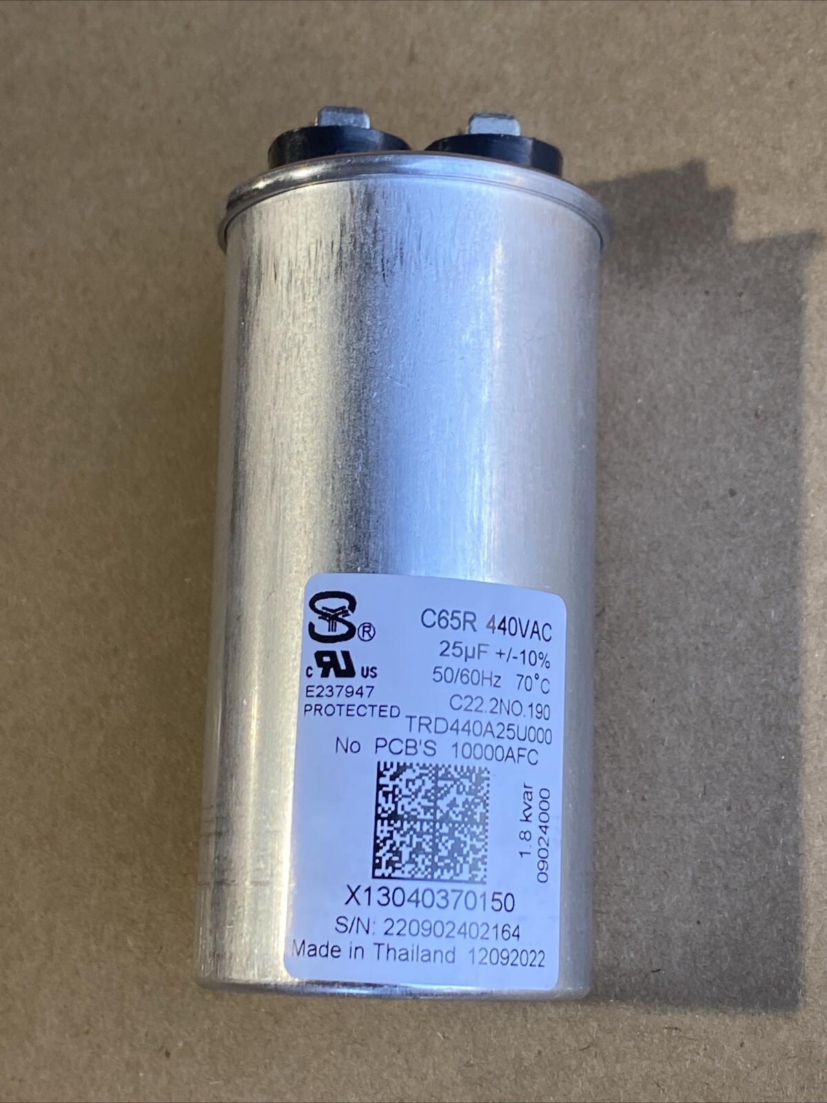 C65R-440VAC 25uF 50/60HZ C222NO.190 OVAL CAPACITOR New