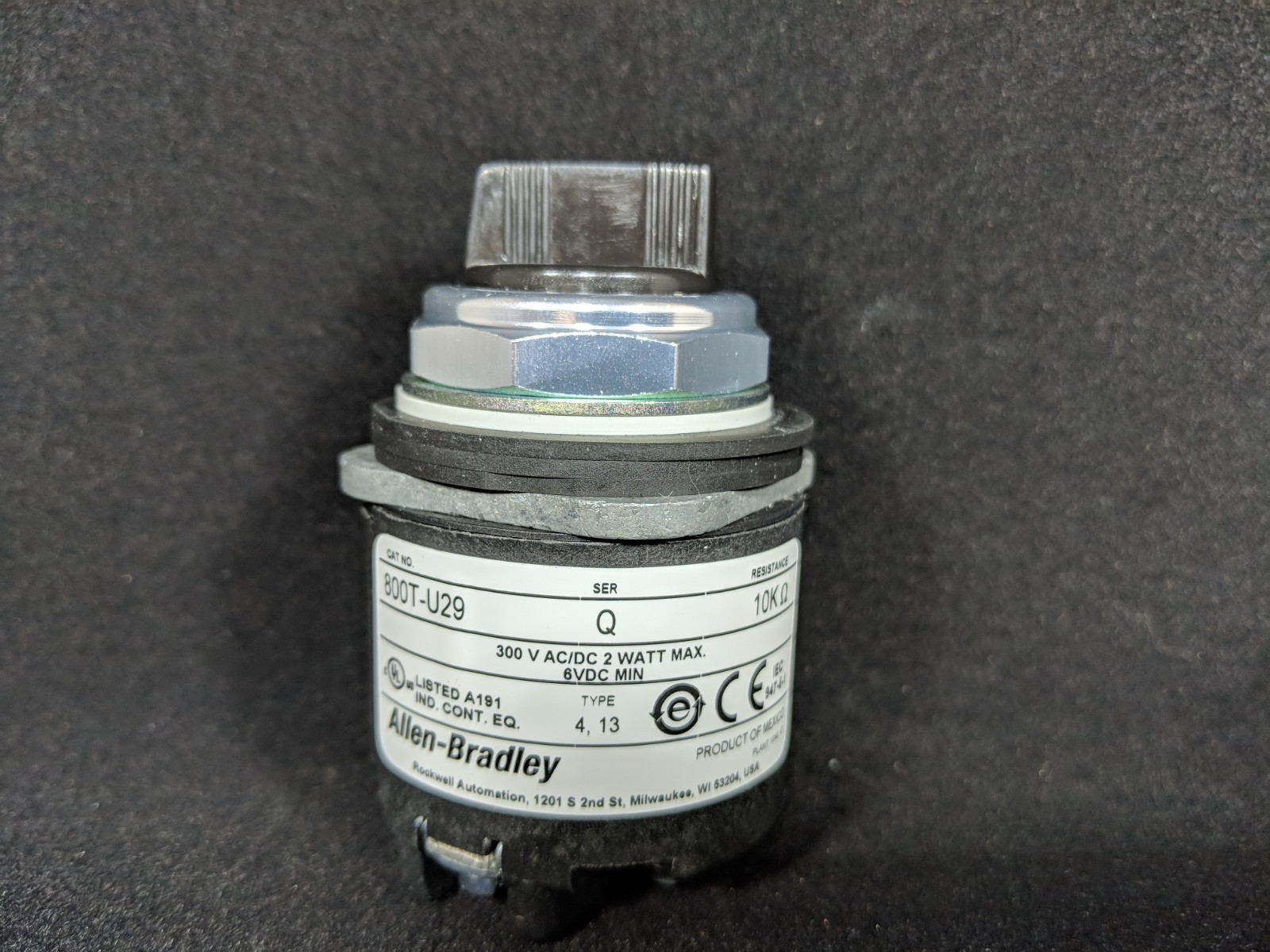 ALLEN BRADLEY 800T-U29 30.5mm Potentiometer Unit, 10 Kilohms Resistive Element