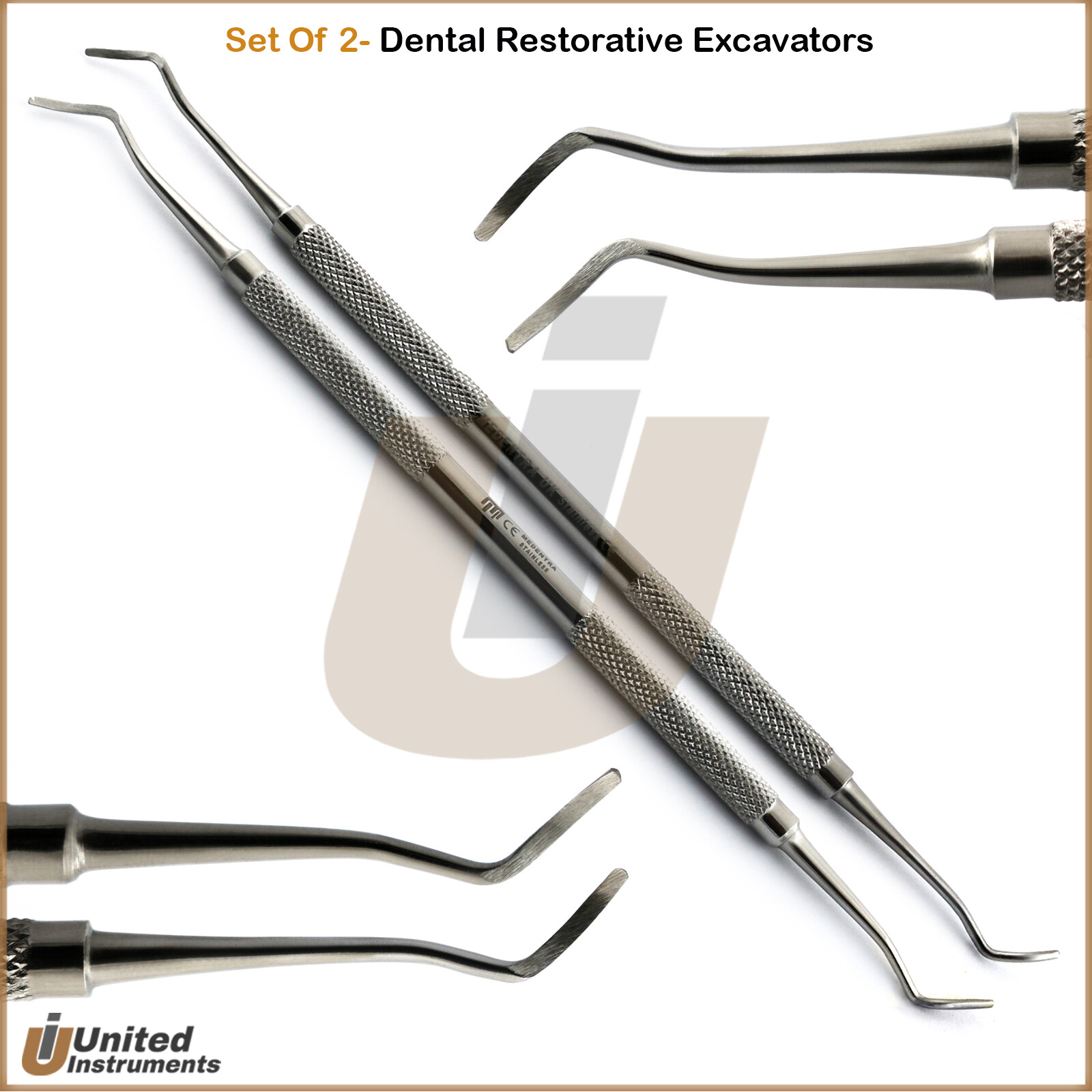 Set Of 2 Dental Blade Spoon Excavators Removal Of Caries Dentin Lab Tools