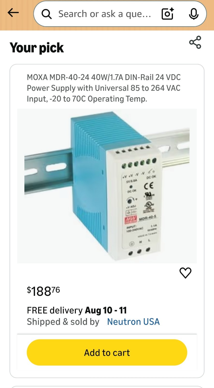 Moxa MDR-40-24 industrial DIN-rail power supply