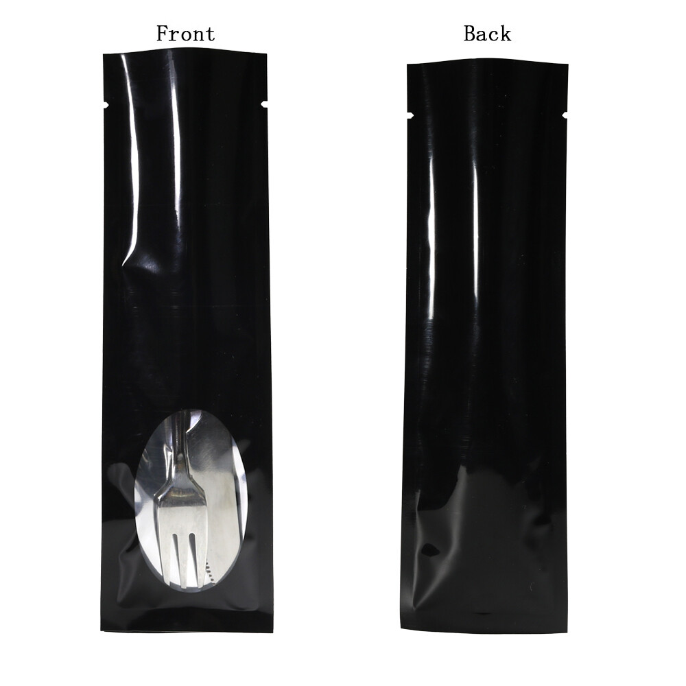 2.25×7.75in Glossy Foil Mylar Black Tobacco Packing Heat Sealable Bag w/ Window