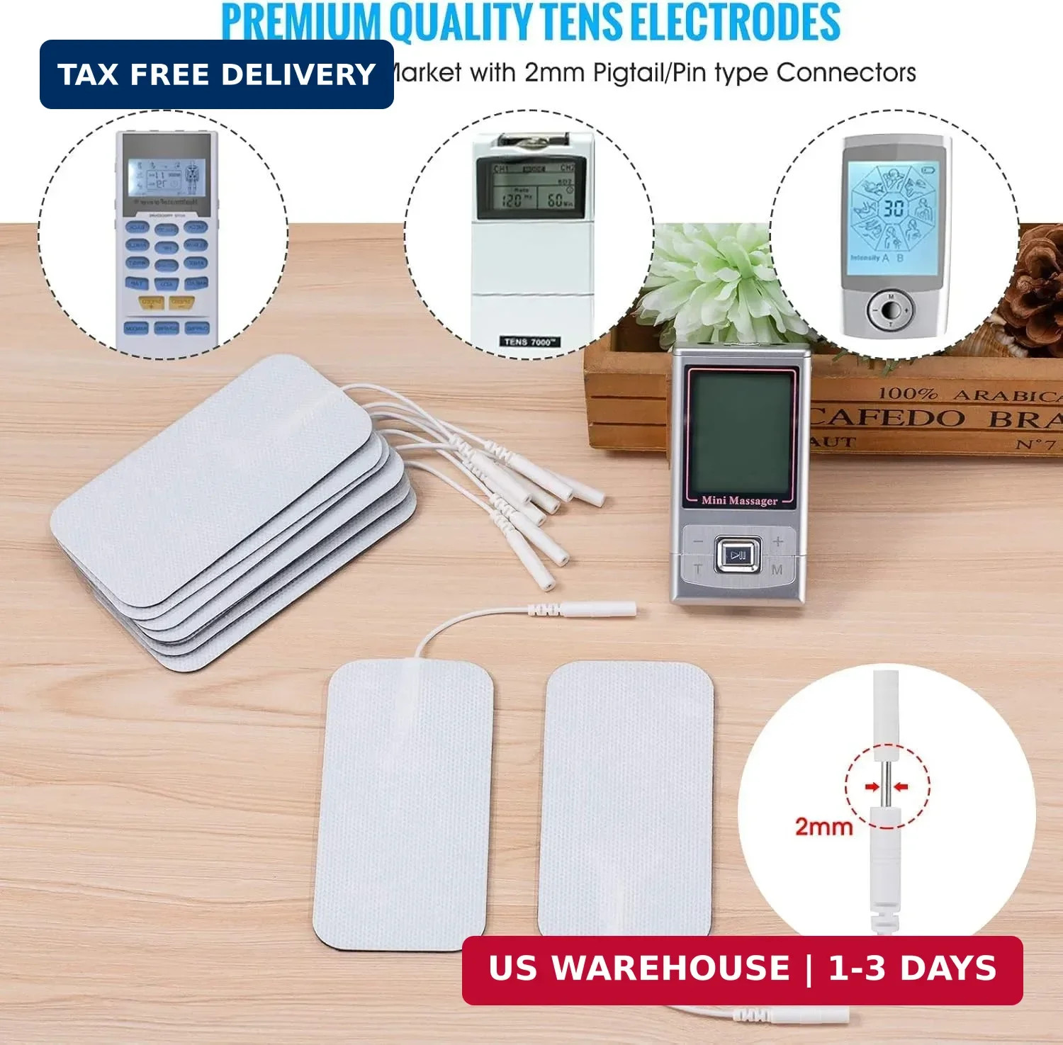 TENS Unit Electrode Pads, 10PCS 2″x 3.5″ Large TENS Self-Adhesive Electrodes Pad