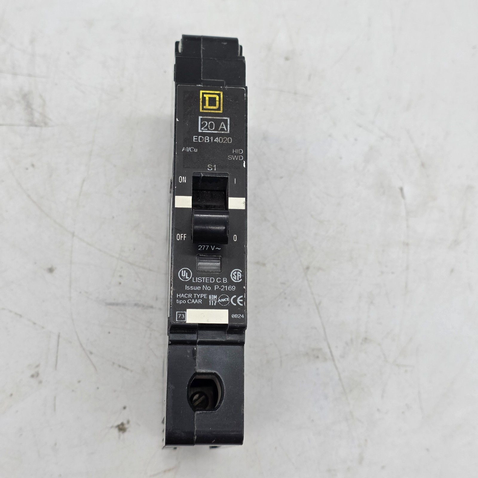 Square D EDB14020 20A 1 Pole 277V Bolt-On Circuit Breaker HID SWD Open Box