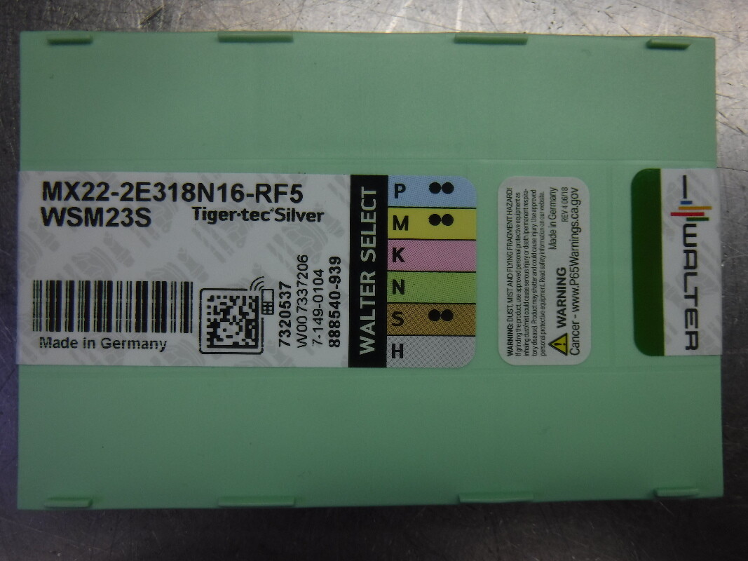 Walter Carbide Grooving Inserts QTY5 MX22-2E318N16-RF5 WSM23S (LOC2896A)