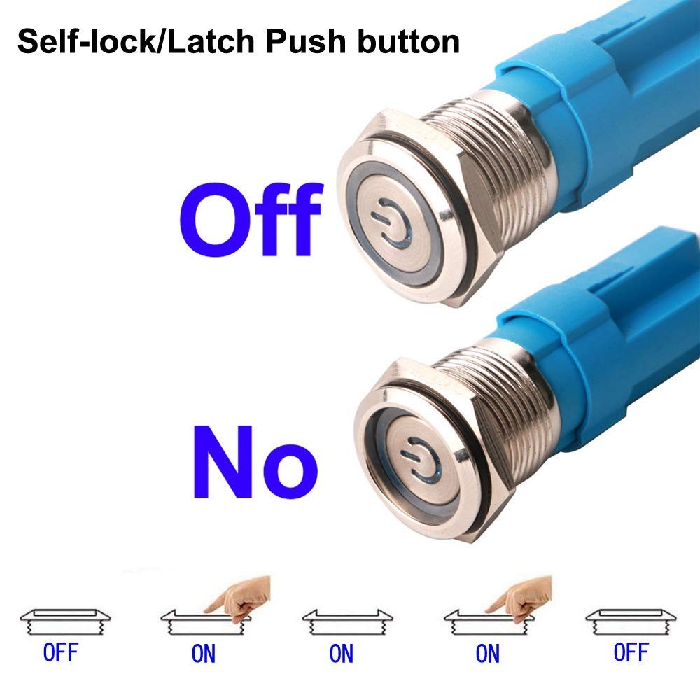Latching 2PCS Stainless Steel Push Button Switch with LED and Protection