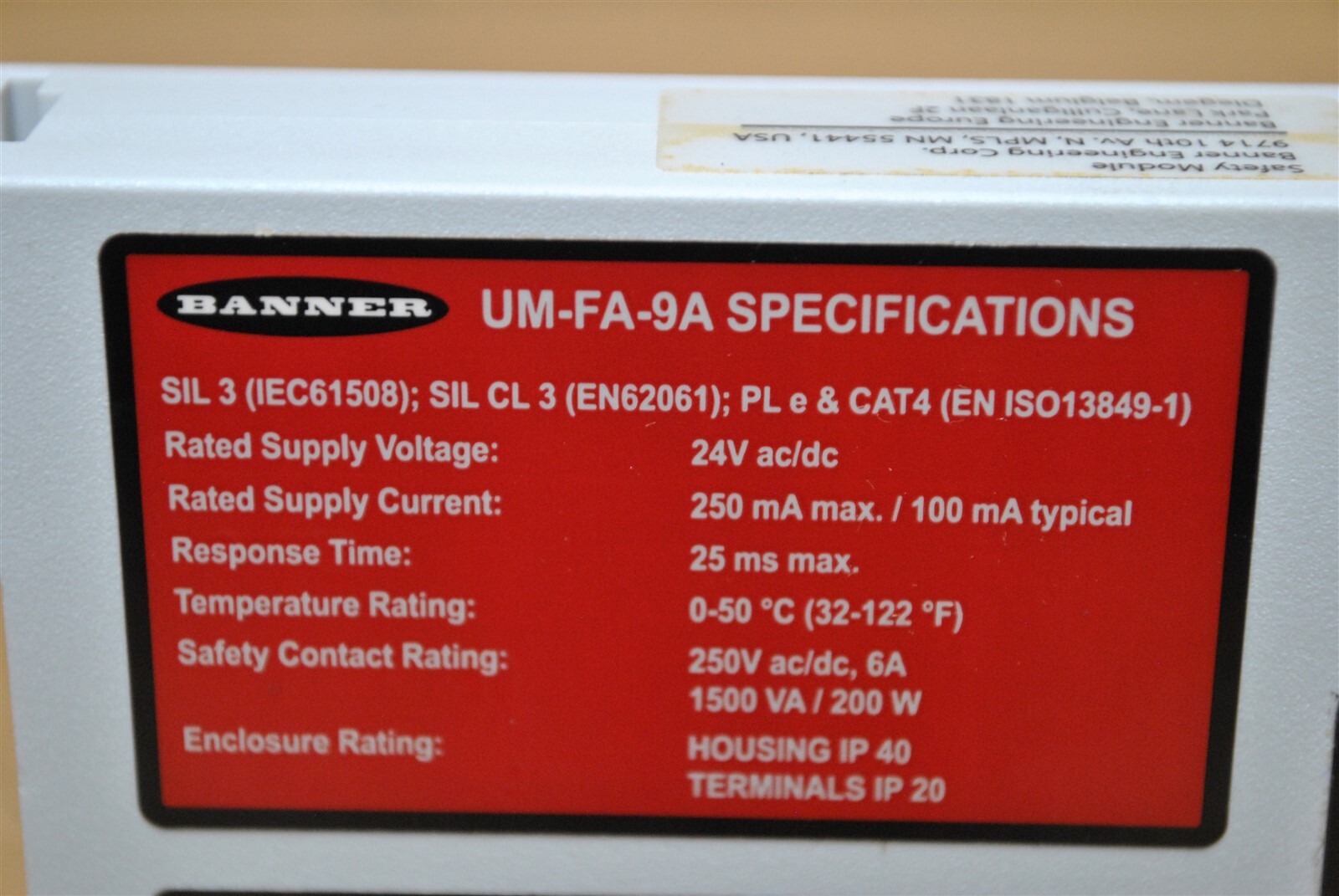 Banner Universal Input Safety Relay Part No. UM-FA-9A