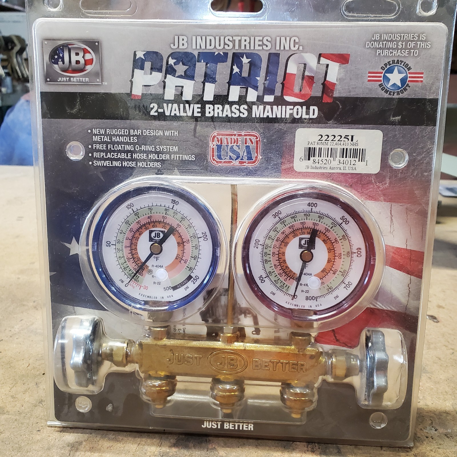 JB Industries Patriot 22225L, 2-Valve Brass Manifold. No hoses MADE IN USA.