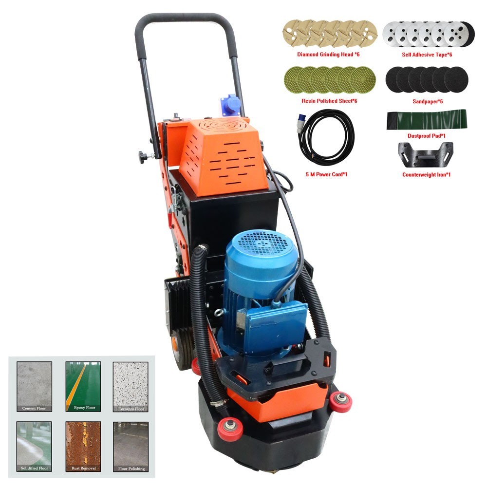 220V 5.4HP Concrete Floor Grinding Polishing Machine 16.14″Grind Wide 6pcs Head