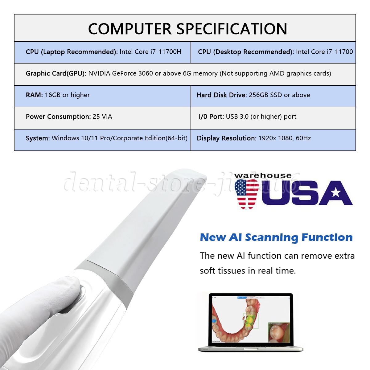 Factory Price 3D Oral Fast Speed Digital Dentist 3D Dental Intraoral Scanner
