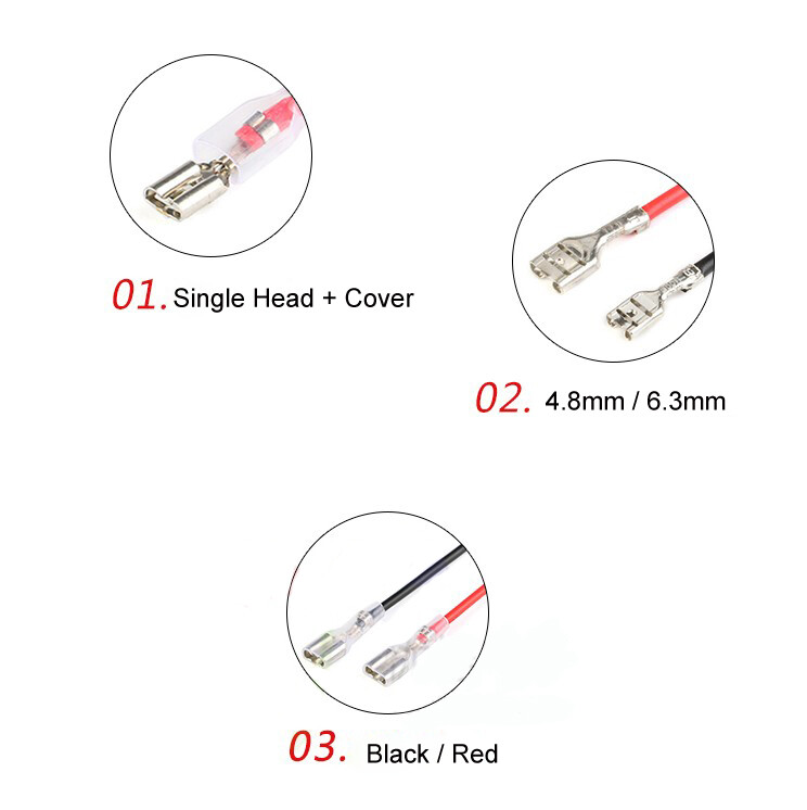 4.8mm 6.3mm Terminals Wiring Connectors Black Red 10 or 20cm Single Head + Cover