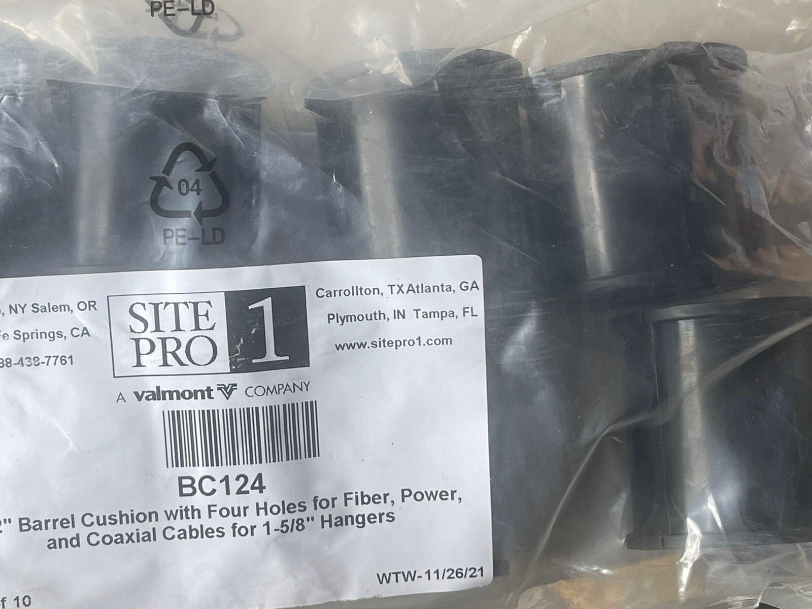 10-Pk Site Pro 1 Multi-Hole Barrel Cushions 4 Holes 1/2″ BC124 10 kits of 10