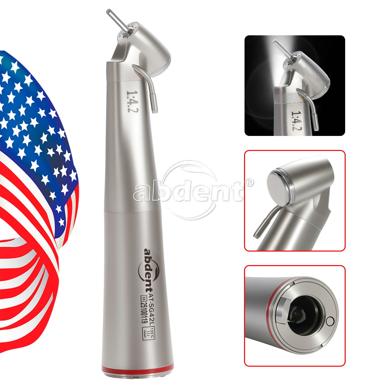 AbDent 1:4.2 45° LED Fiber Optic Contra Angle Handpiece External Water Spray