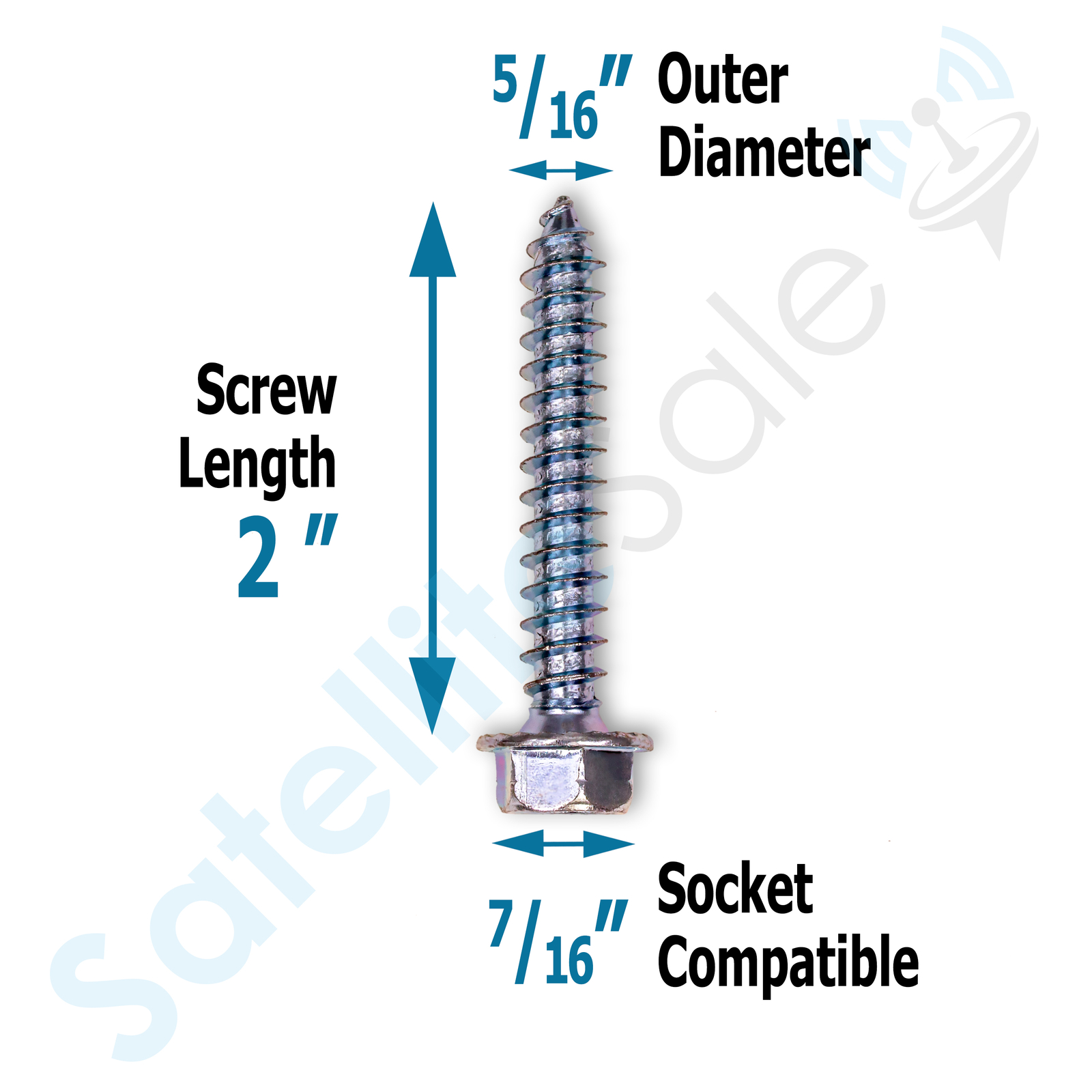 SatelliteSale General Purpose 5/16″ O.D. Hex Head Lag Screws Zinc Plated