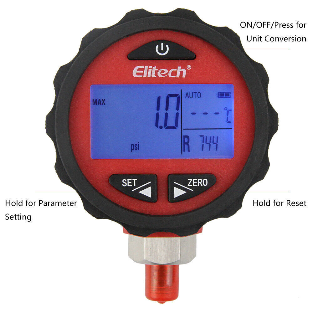 Elitech HVAC Pressure Gauge Set-14.5-500 PSI & -14.5-800 PSI (PG-30Pro Red+Blue)