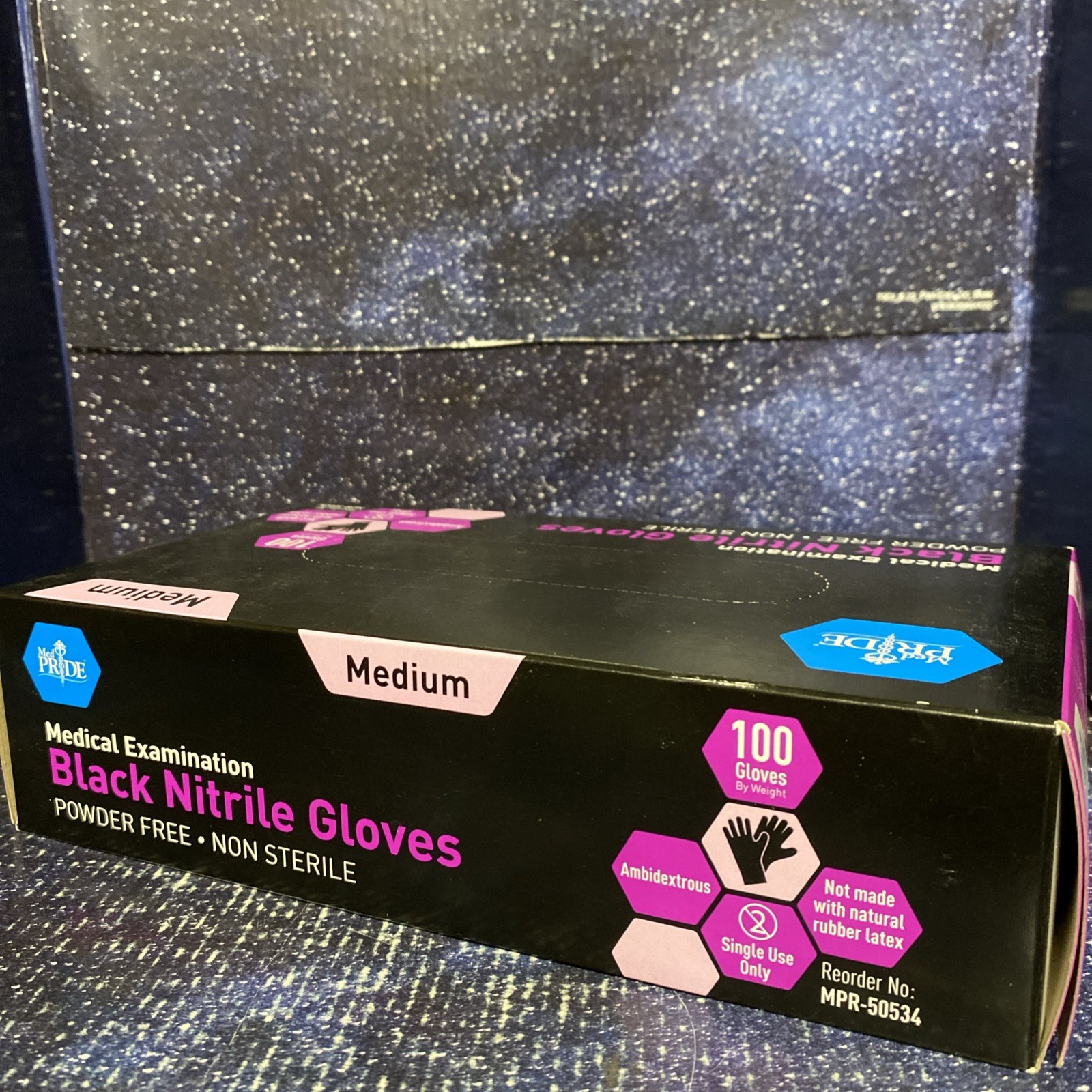 MedPride Medical Examination Nitrile Gloves, M, Powder Free, Small,Black-100/Box