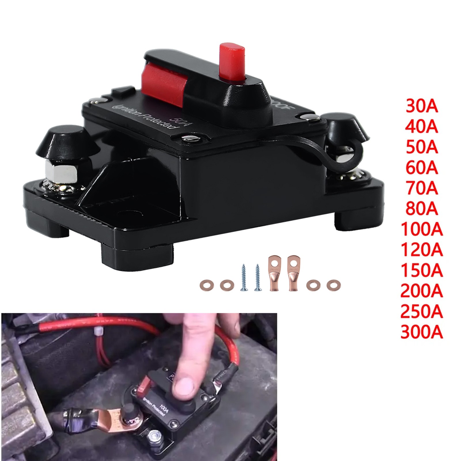 Waterproof Car Circuit Breaker Fuse Reset 20-300 Amp 12V-48V DC Car Boat Auto