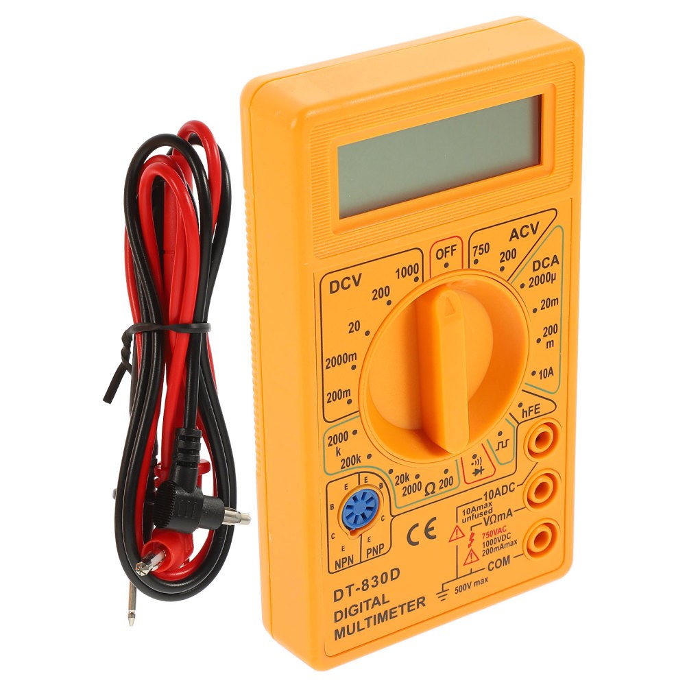 Multitester Yellow Digital Test Tool with LCD Display and Safety Double Fuse