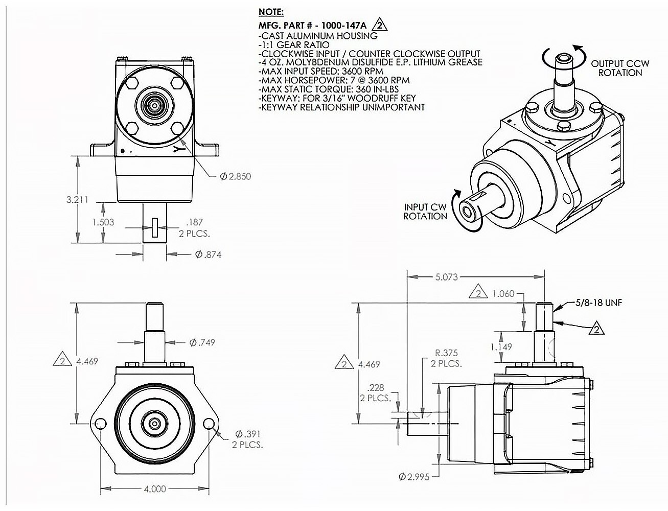19330 – 90°-1:1, CW Input/CCW Ouput Gearbox(Peerless Gear OEM Gearbox H 1000-1 )