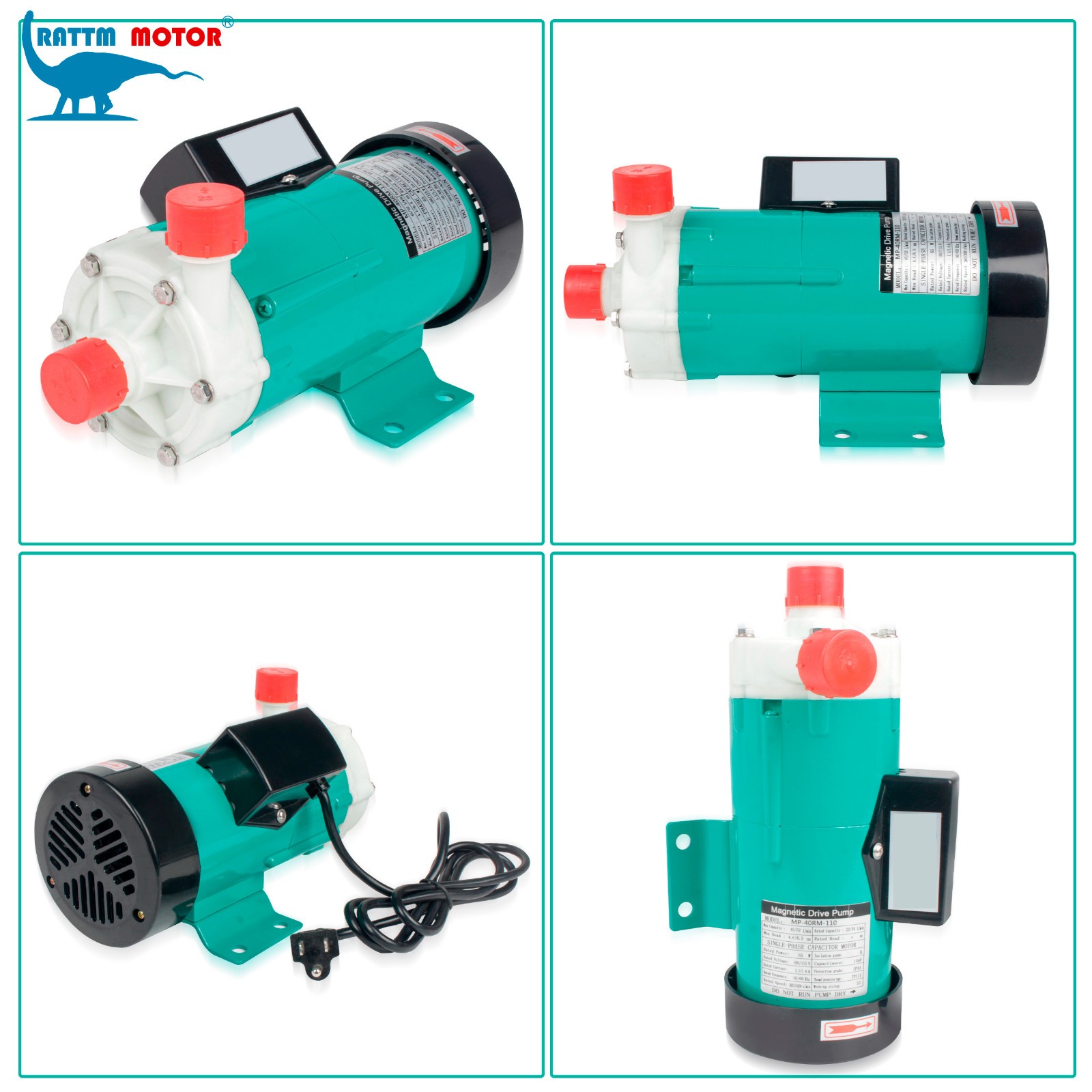 【US】65W 824GPH Magnetic Drive Pump Head 21.3ft 3000RPM 52L/min 3/4″ Thread 110V