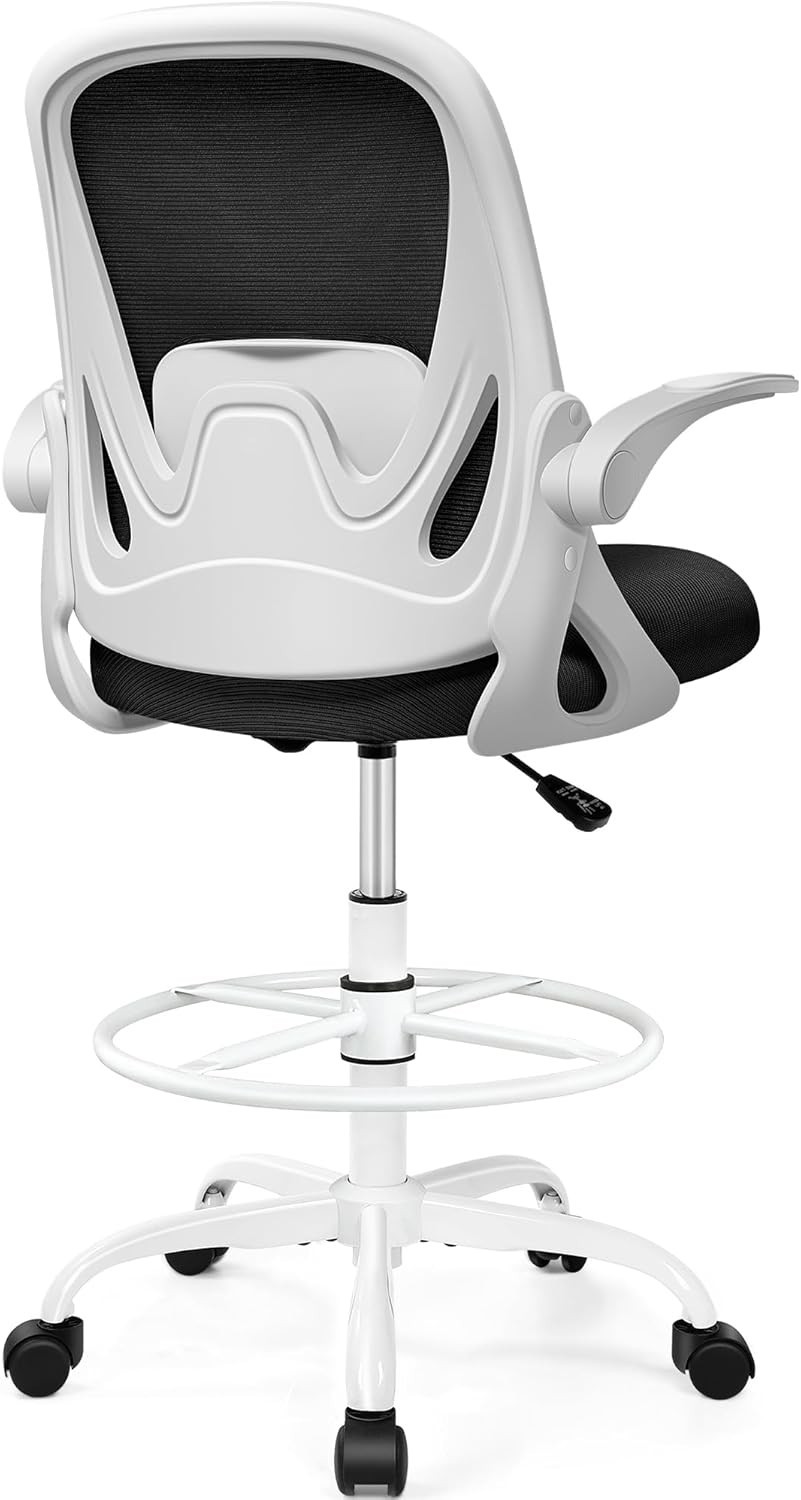 Ergonomic Drafting Chair with Flip-up Armrests – White
