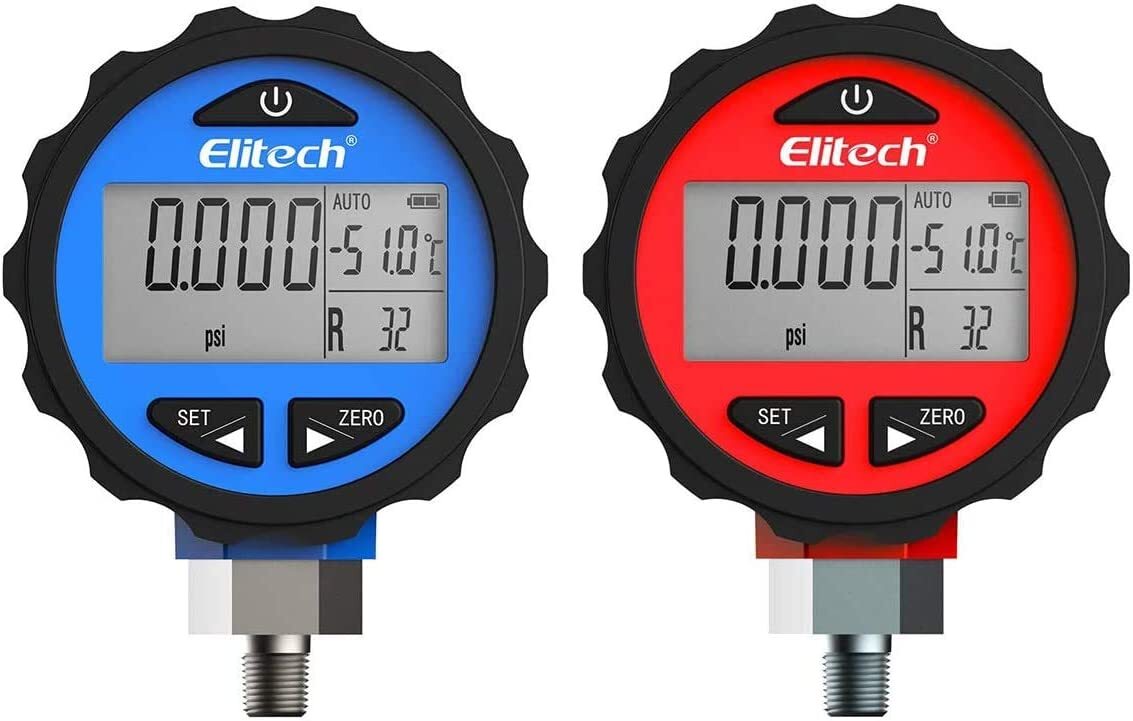 Elitech HVAC Pressure Gauge Set-14.5-500 PSI & -14.5-800 PSI (PG-30Pro Red+Blue)