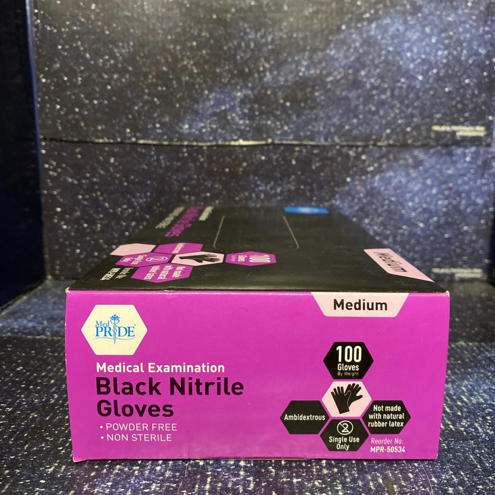 MedPride Medical Examination Nitrile Gloves, M, Powder Free, Small,Black-100/Box