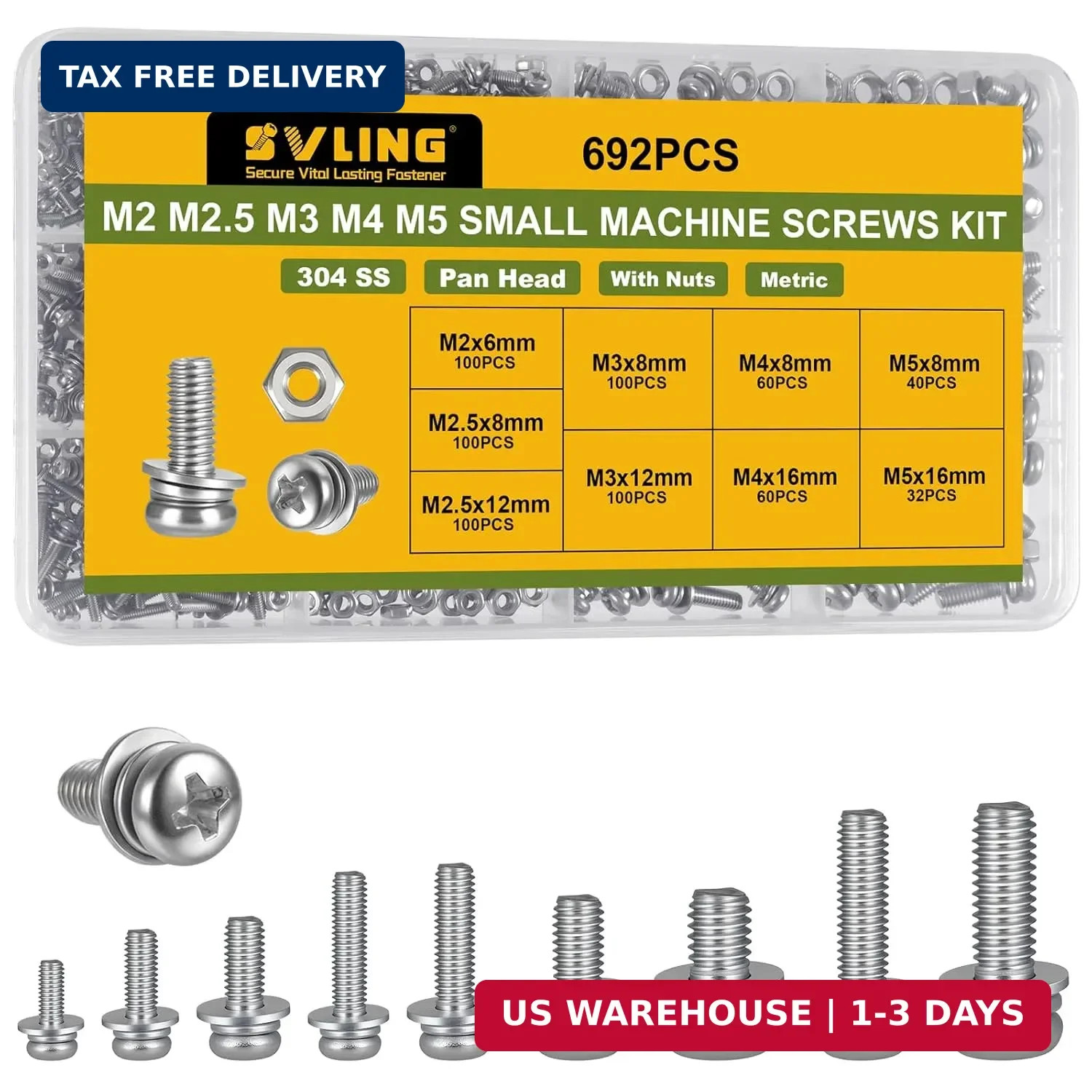 692Pcs Machine Screws Assortment Kit,Metric Nut and Bolt Assorted M2 M2.5 M3 M4