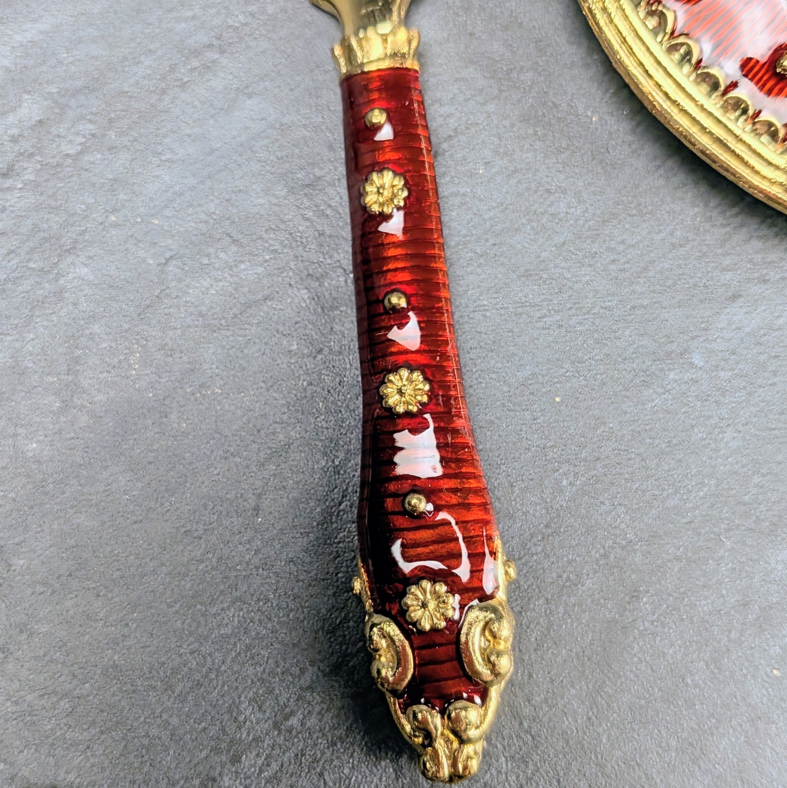 Vintage Bombay Co Red Enamel Magnifying Glass Letter Opener Set Boxed