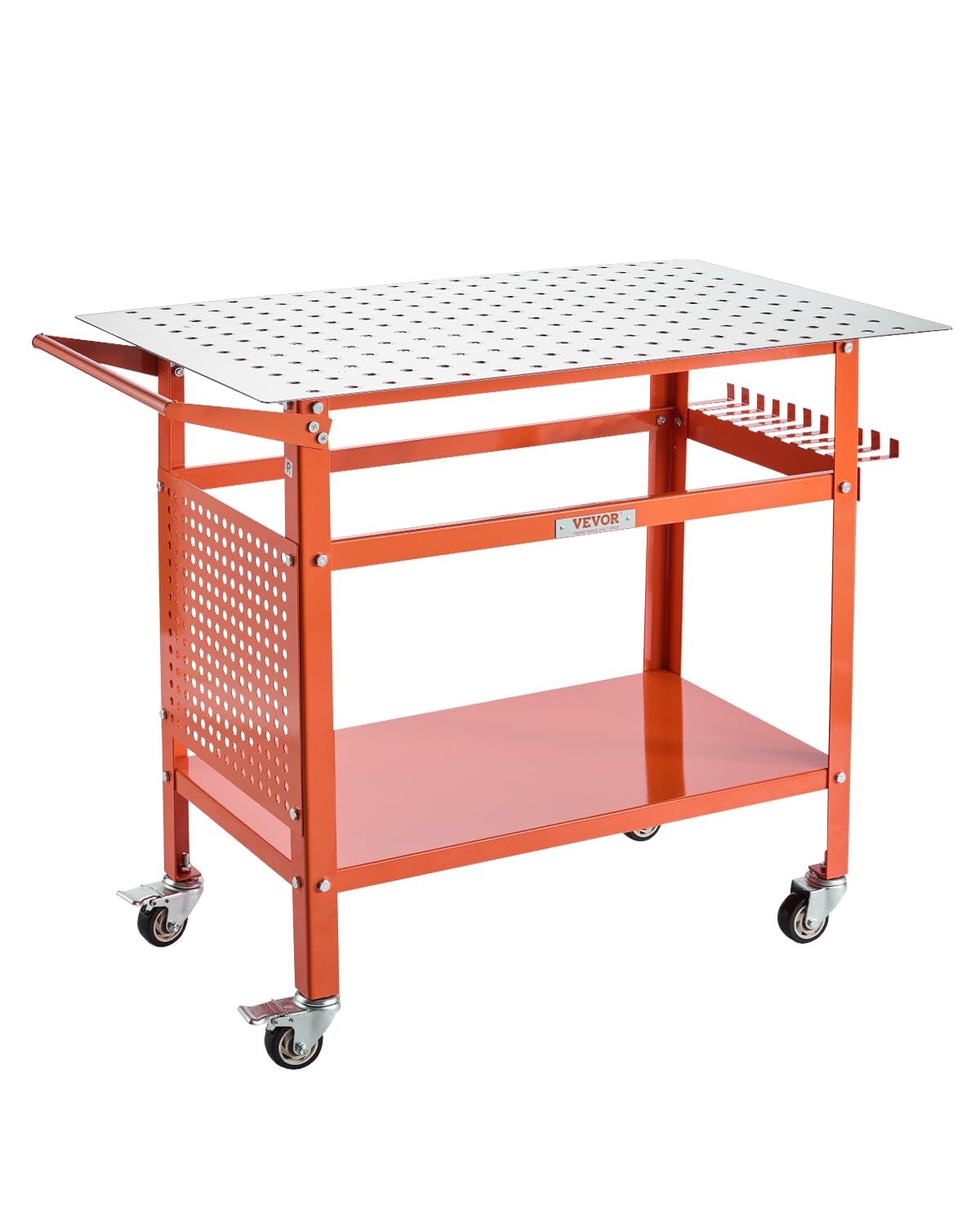 40X24 Orange Welding Workbench 800Lbs Capacity With Wheels And Storage Hooks