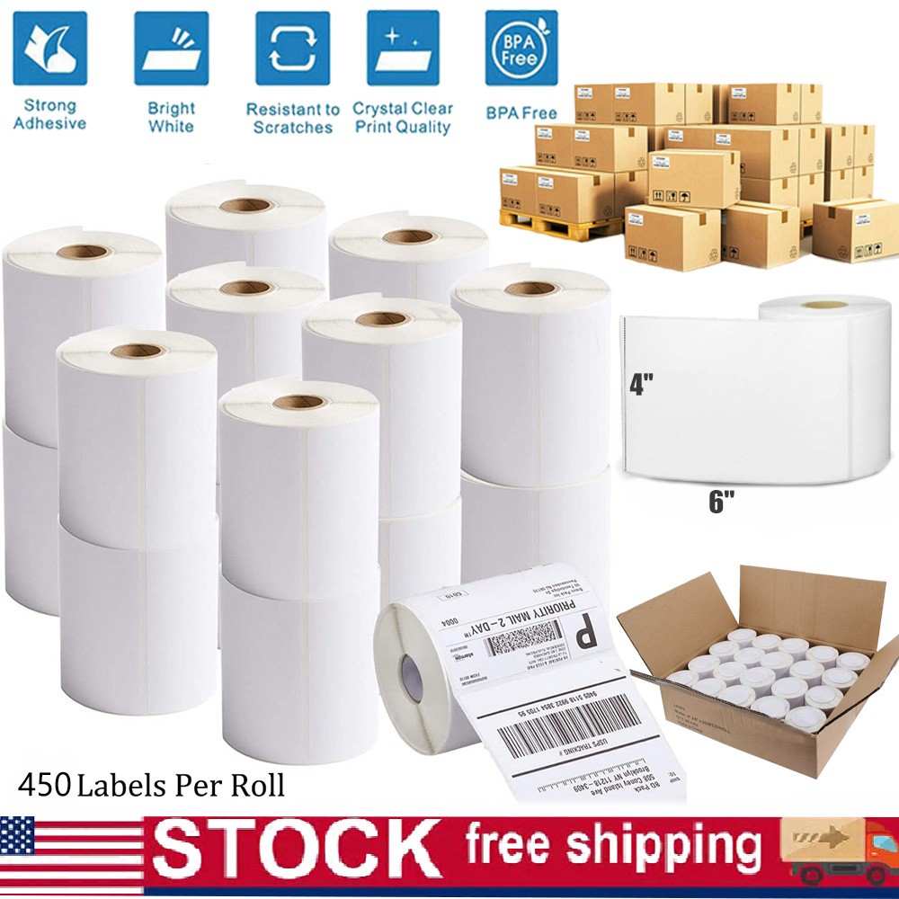 450/Roll 4×6 Direct Thermal Shipping Postage Labels Zebra ZP450 505 2844 Eltron