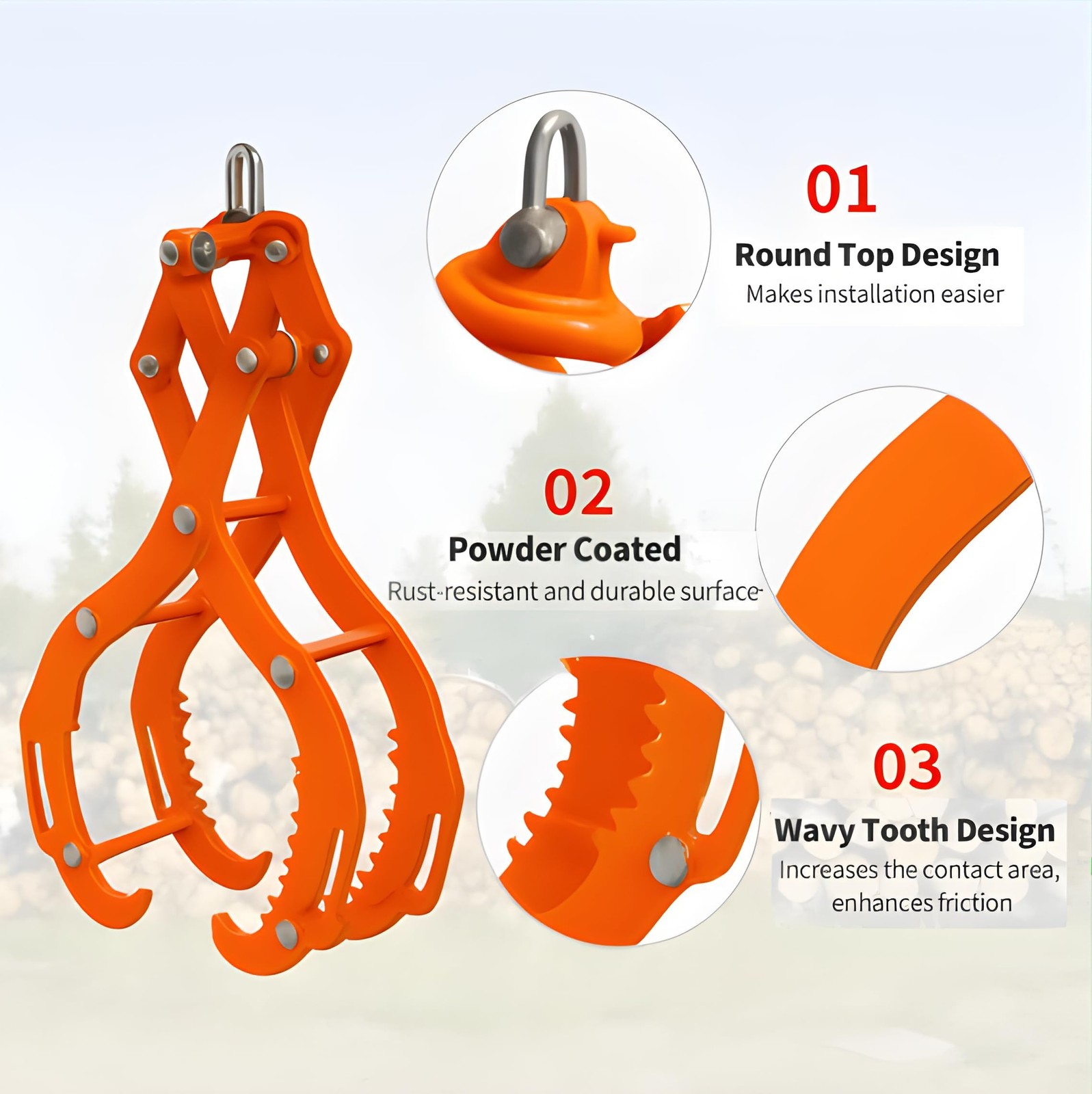 28»/32»/36″ Log Lifting Tongs, 4-Claw Log Tongs, Heavy Duty Steel Log Grapple