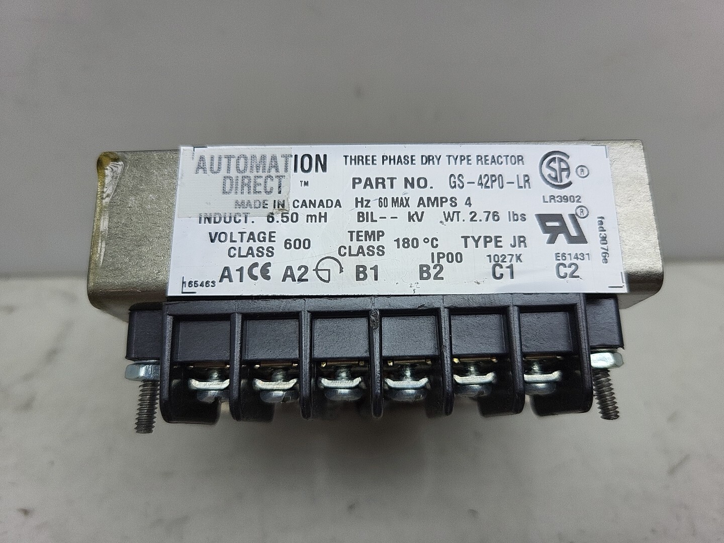 Automation Direct GS-42P0-LR 3 Phase Dry Type Line Reactor 600 V 60 Hz 4 Amps