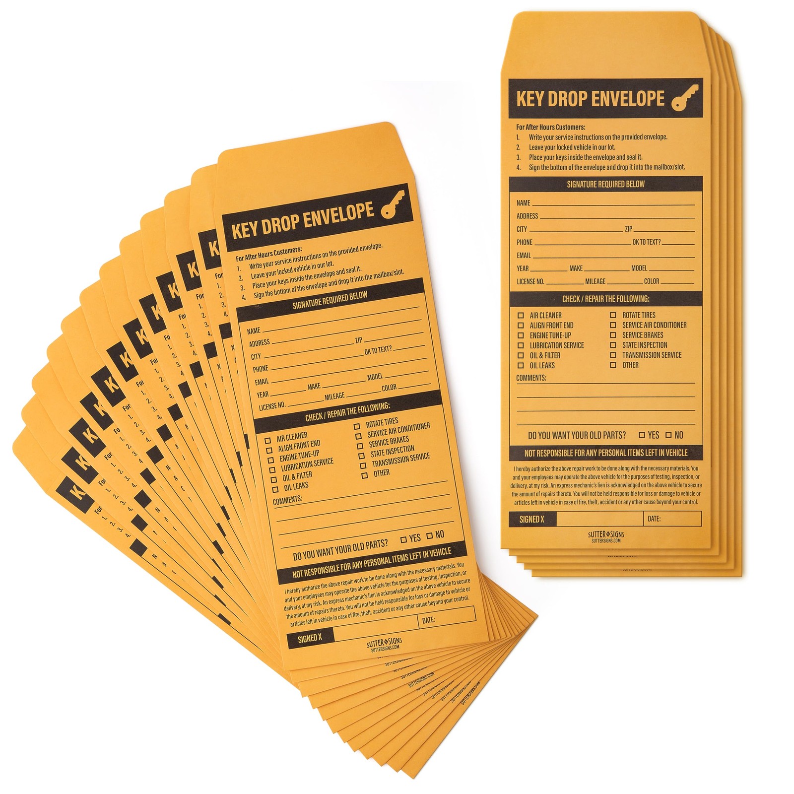 Key Drop Envelopes 500 ct | Auto Repair Night 500 Count, Yellow