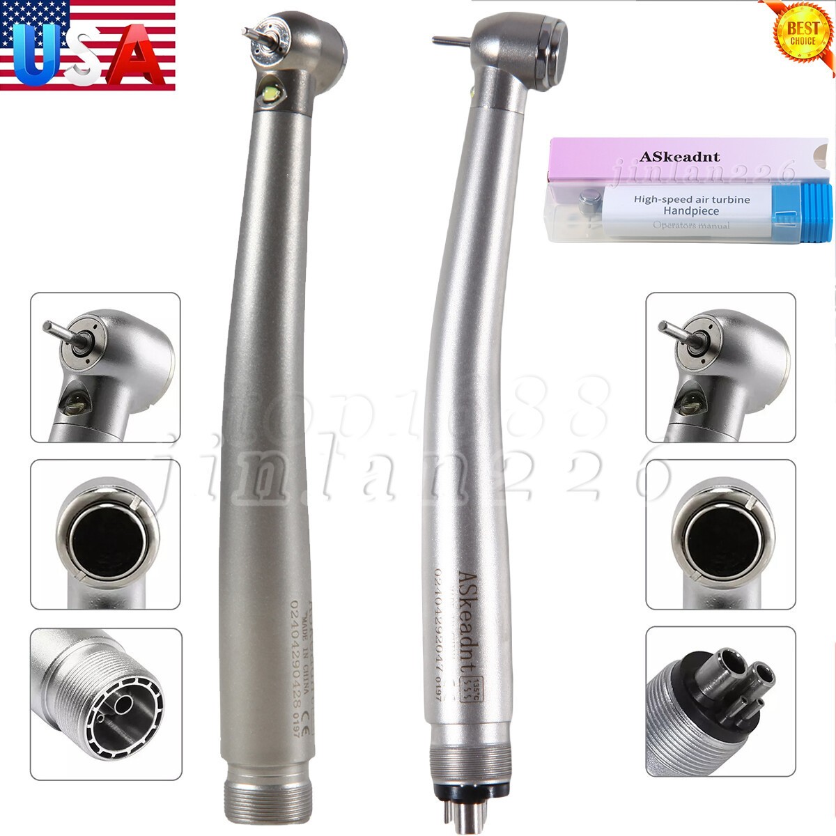 PANA MAX Pieza Mano Dental de Alta Velocidad Turbina Aire Pulsador 2/4H w/ LED