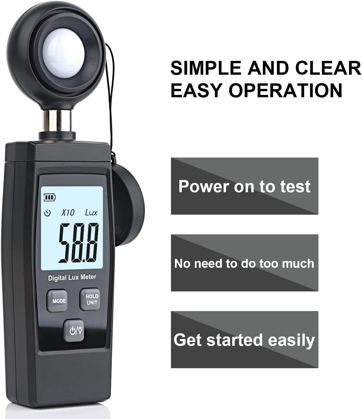 Light Meter, Handheld Lux Meter for Ambient Light Intensity Monitoring, Digital