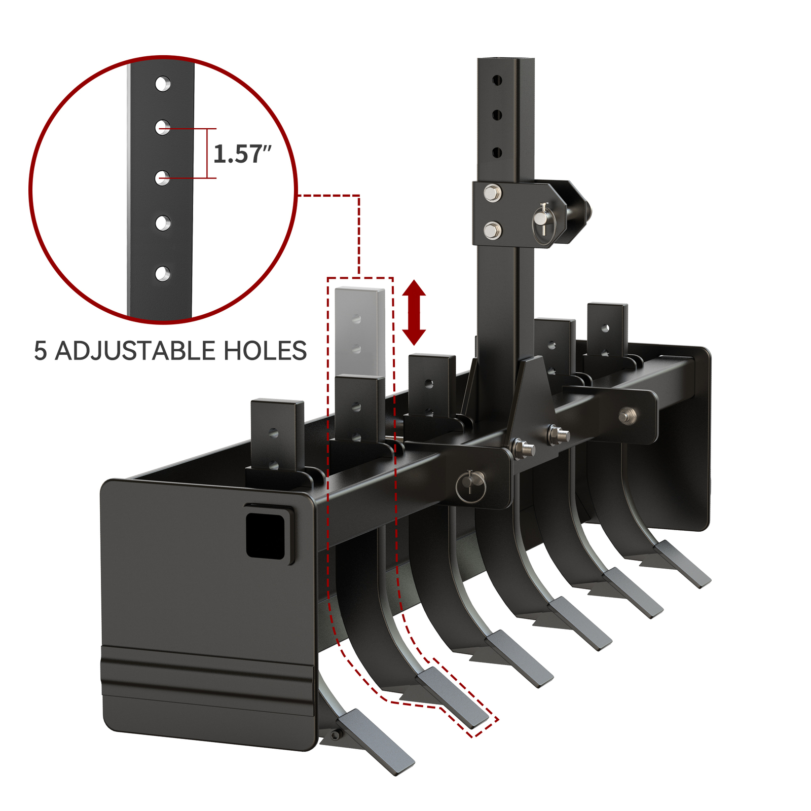 55-Inch Box Blade Tractor Attachment Featuring 6 Scarifier Shanks for Cat 0 & 1