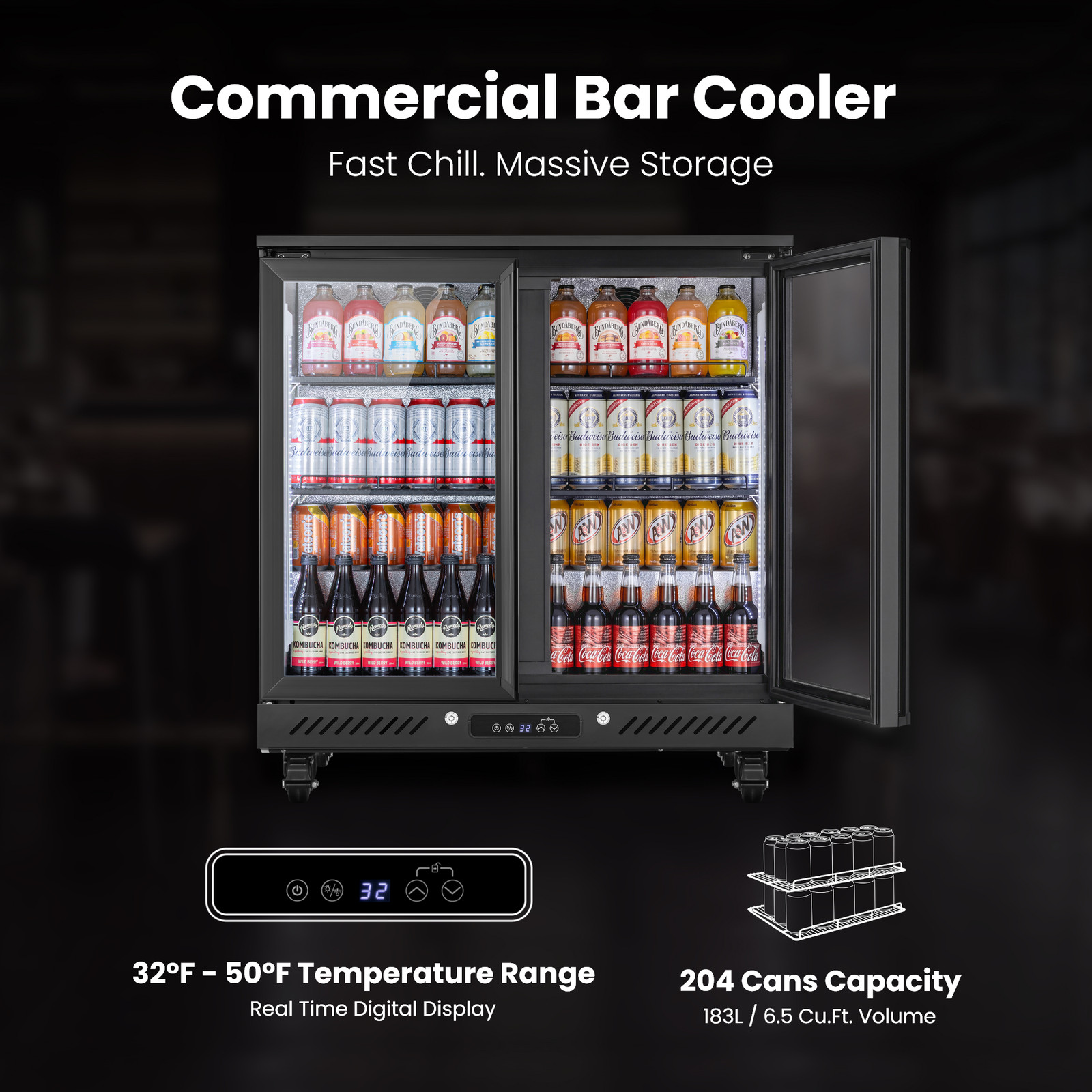 Yeego 6.5 Cu.Ft Back Bar Cooler Commercial Beverage Refrigerator Under Counter
