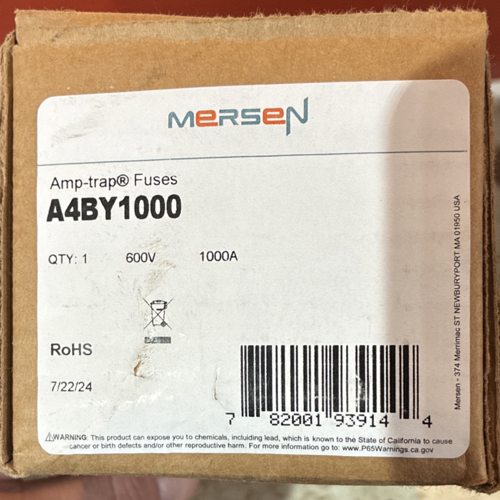 Mersen Amp-trap Fuse A4BY1000 1000A 600V Commercial 1 Pack Maximum Amperage