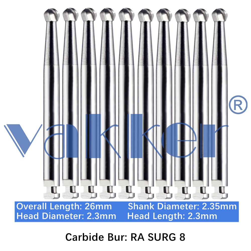 10-100pc Dental Surgical Round Carbide Burs Latch Type Slow Speed 26mm RA SURG 8