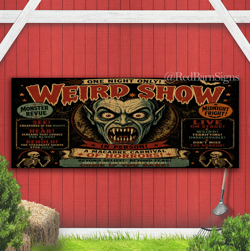 Weird Show Halloween Spooky Horror Indoor Outdoor Banner Sign with grommets