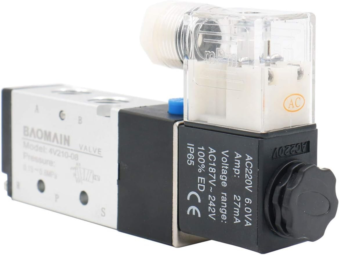 Baomain Pneumatic Air Control Solenoid Valve 4V210-08 220V AC 5 Way 2 Position P