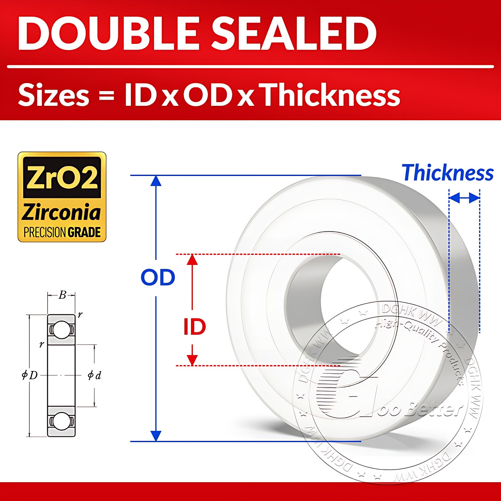 ZrO2 Zirconia Full Ceramic Ball Bearing 2RS Double Sealed Resistant Corrosion
