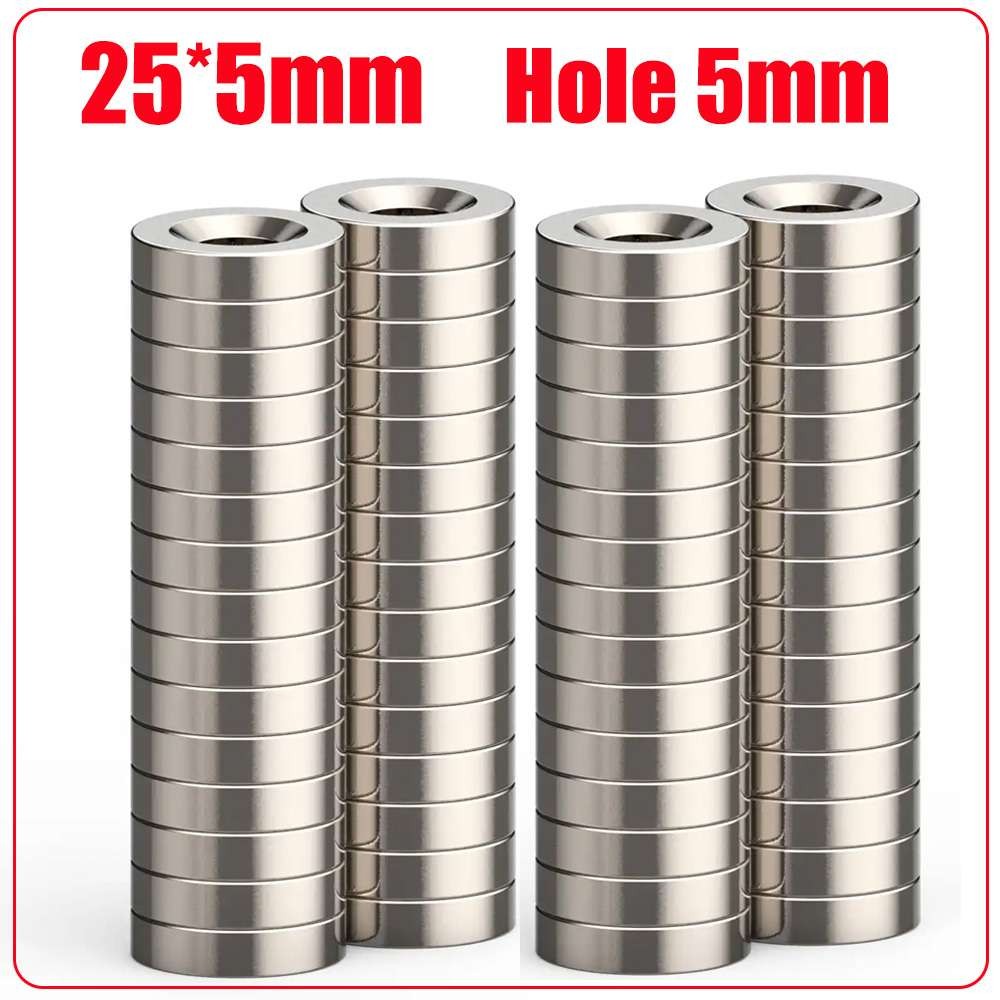 LOT Countersunk Ring Neodymium Magnets 25 x 5mm Hole 5mm Strong Rare Earth N35