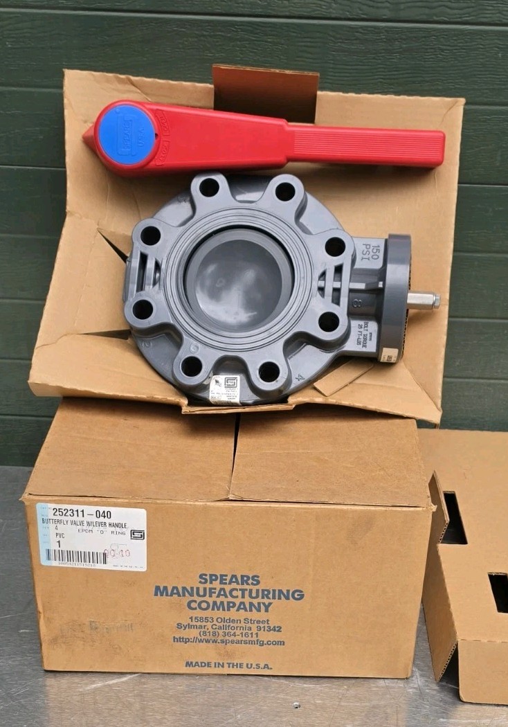 NEW IN BOX Spears 4” PVC Butterfly Valve W/ Lever Handle 252311-040