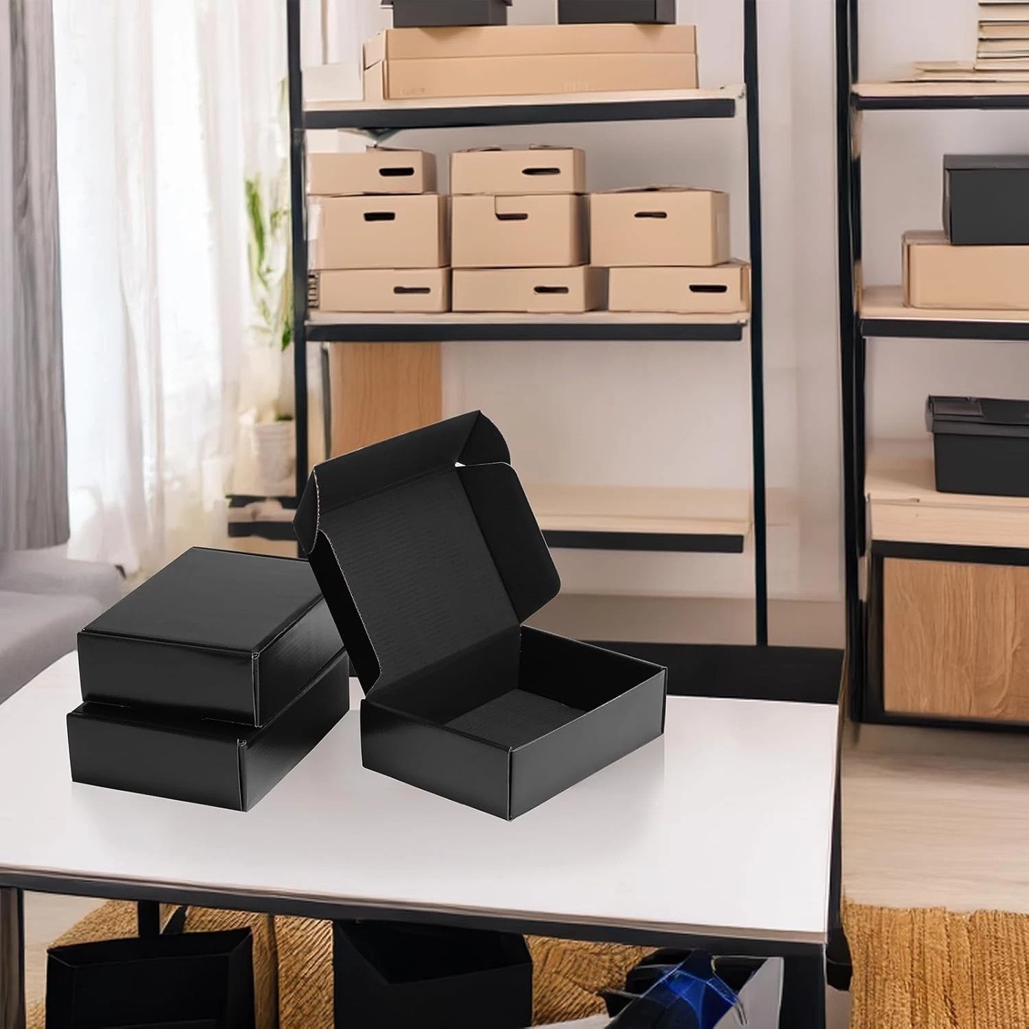 6 Pack Black Shipping Boxes, 7x5x2 Inch Durable Cardboard Mailers for Business