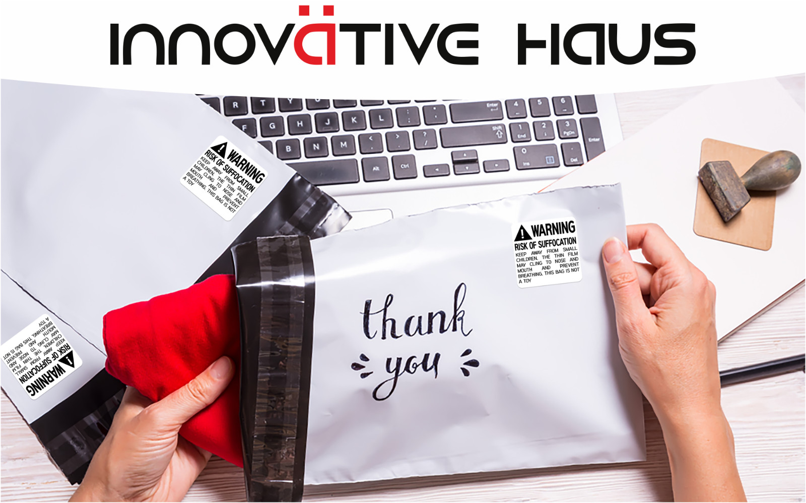 Innovative Haus 5 Rolls x 500 Labels (2,500 Total) Risk of Suffocation Warning