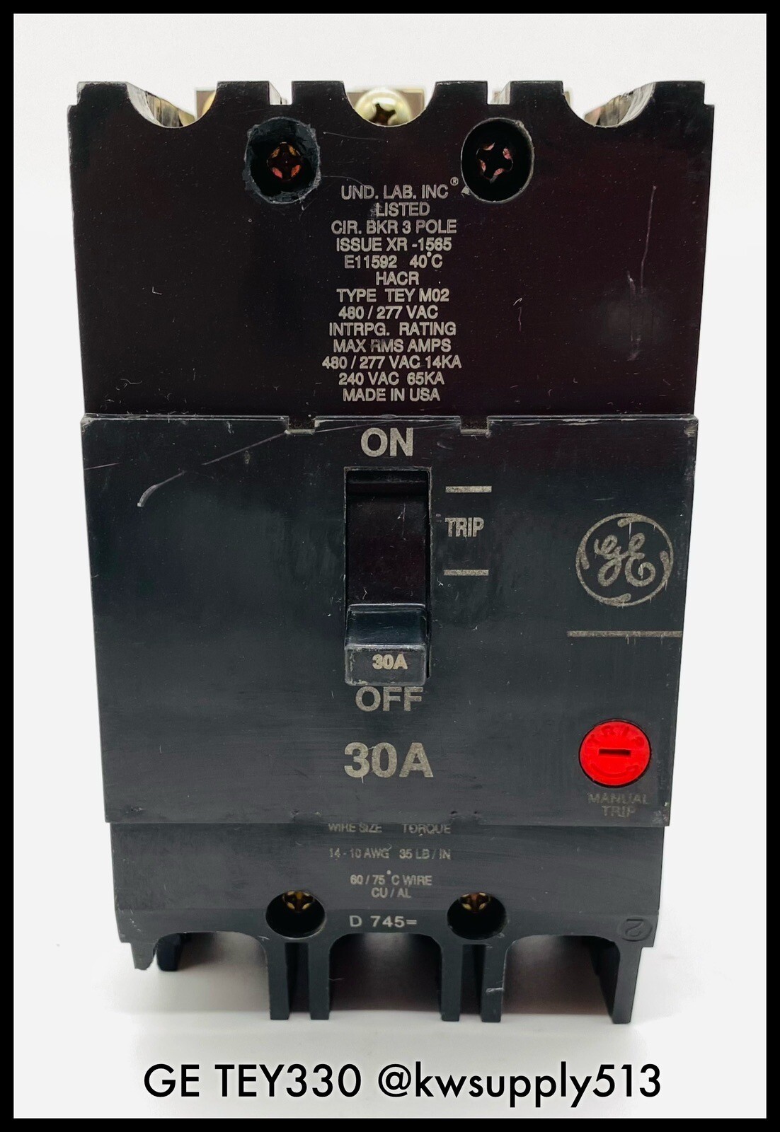 TEY330 ~ GE TEY330 30A 3P 480/277VAC 240VDC TEY MCCB ~ Inspected/90 Day Warranty