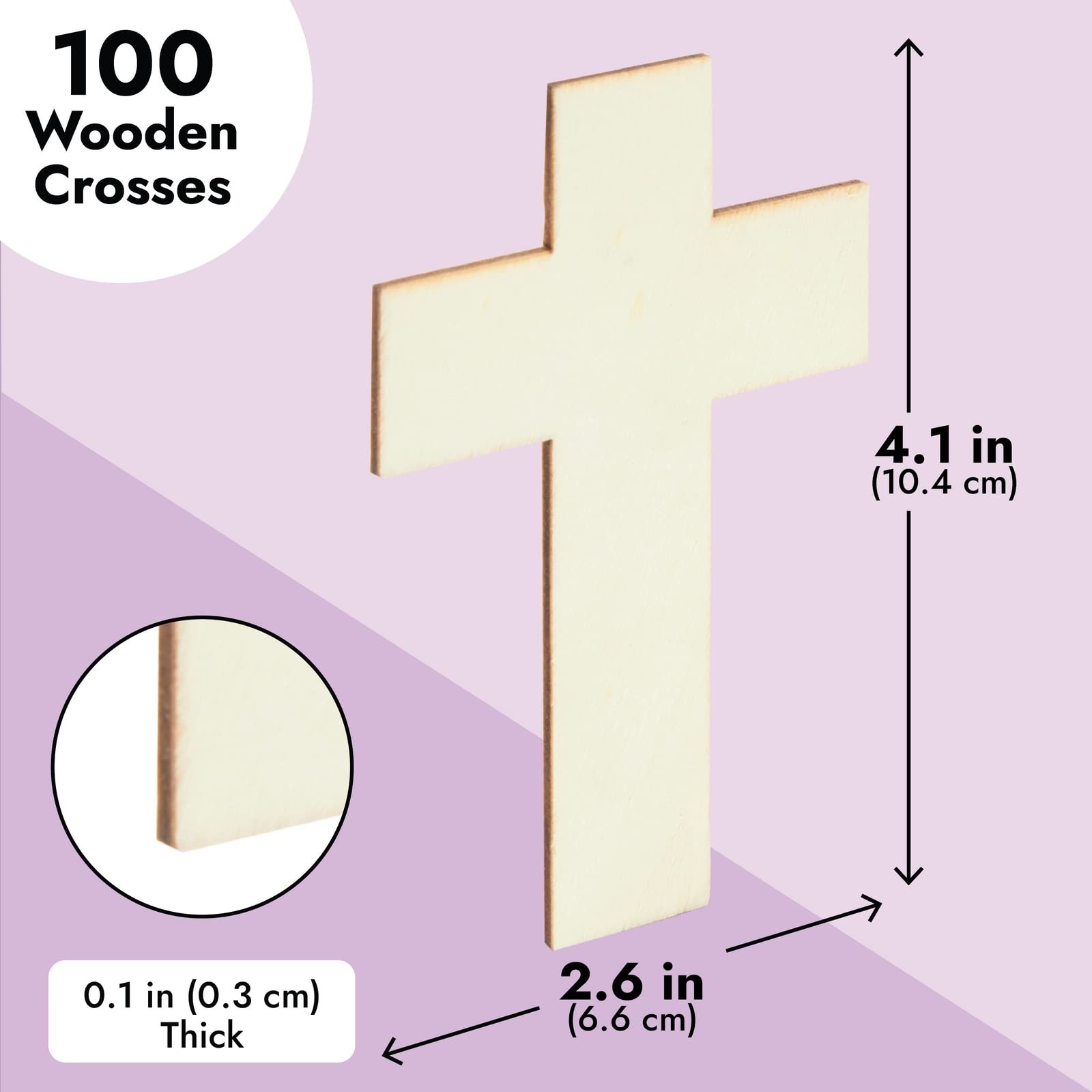 Juvale Unfinished Wooden Crosses – DIY 100 Pack, 4.1 x 2.6 inches, Brown